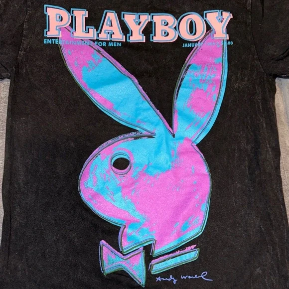 Playboy- Gray Acid Wash January 1986 PLAYBOY Pop Art Cover T-SHIRT Size Small - Picture 9 of 16